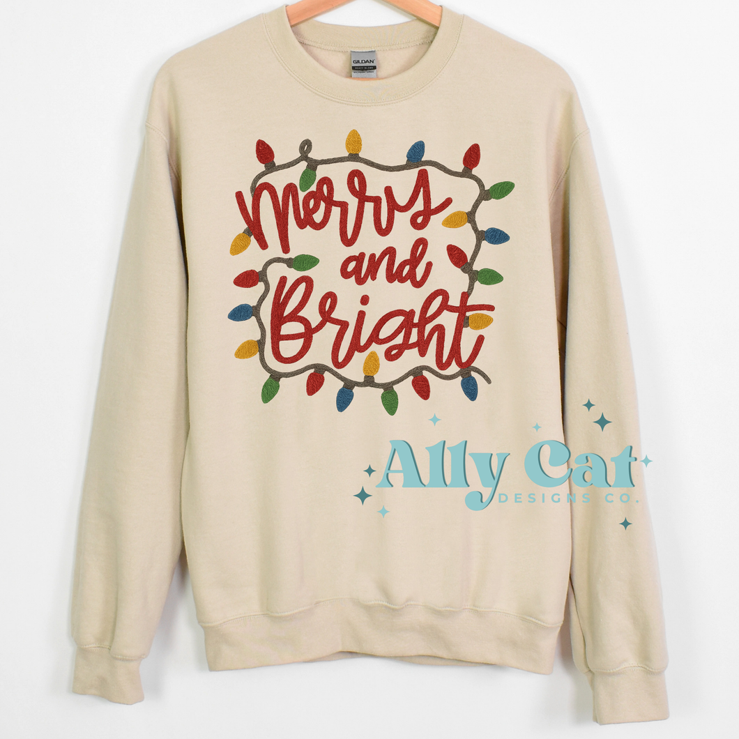 merry & bright faux embroidered