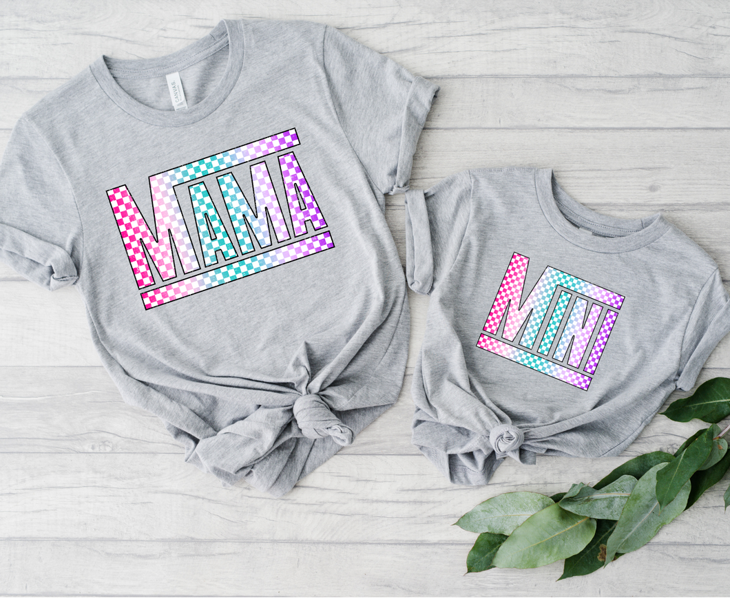 mama/mini cotton candy checkered T-Shirt