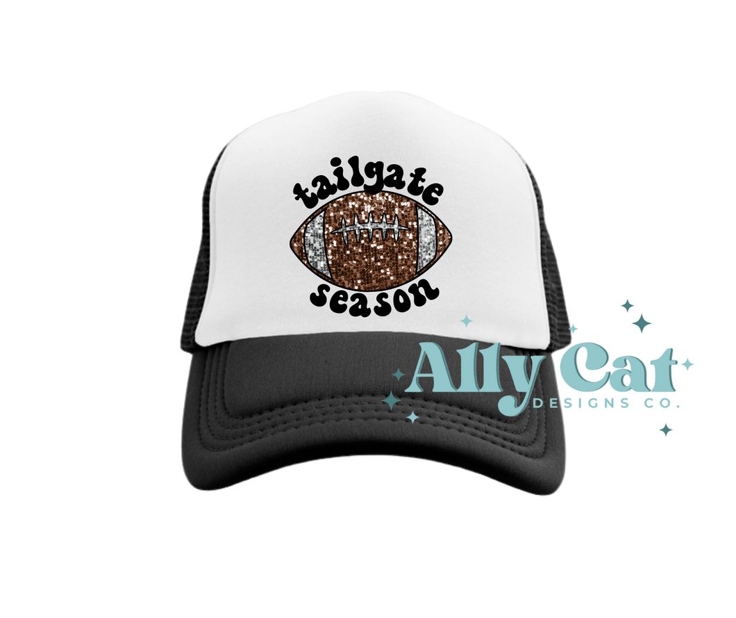 tailgate season faux glitter trucker hat