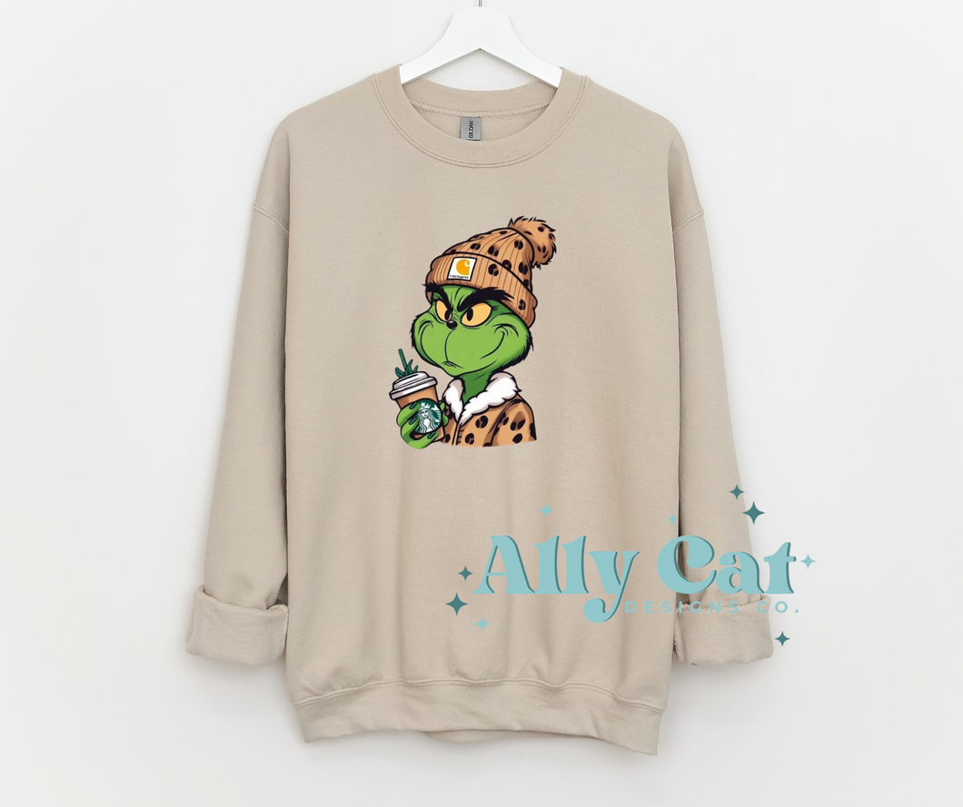 leopard green man crewneck