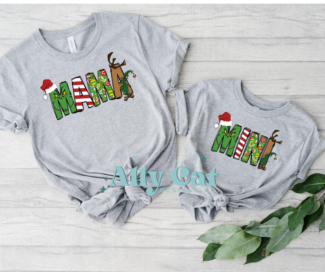 mama/mini green man matching tees