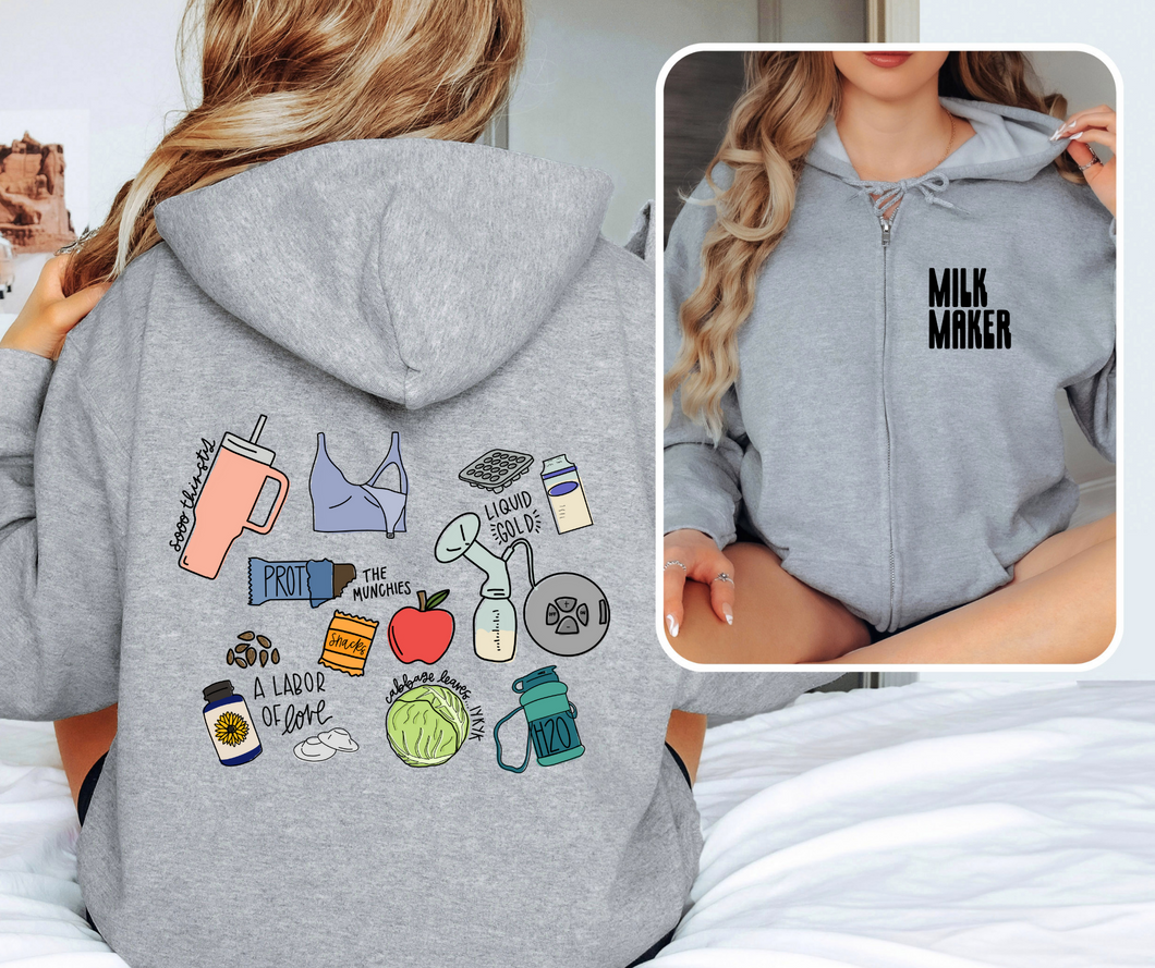 milk maker zip up hooded sweatshirt