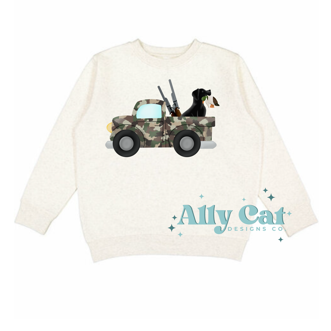 duck hunting truck youth crewneck