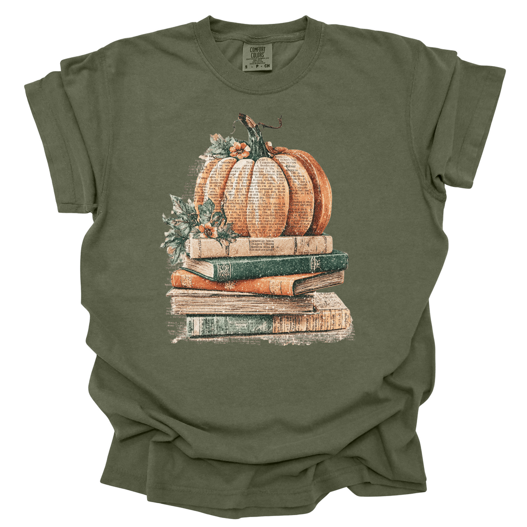 pumpkin stack books vintage fall
