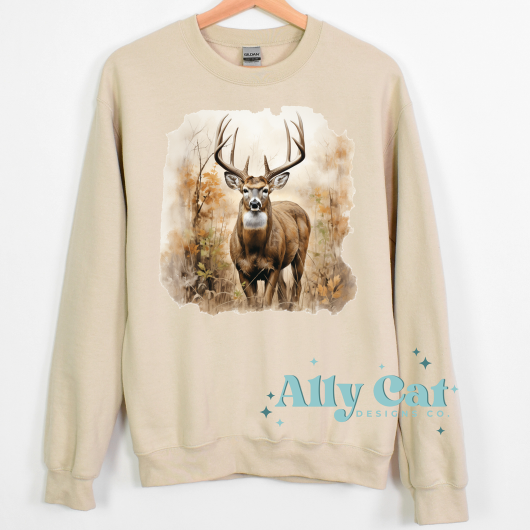 White Tail Buck Painting Crewneck