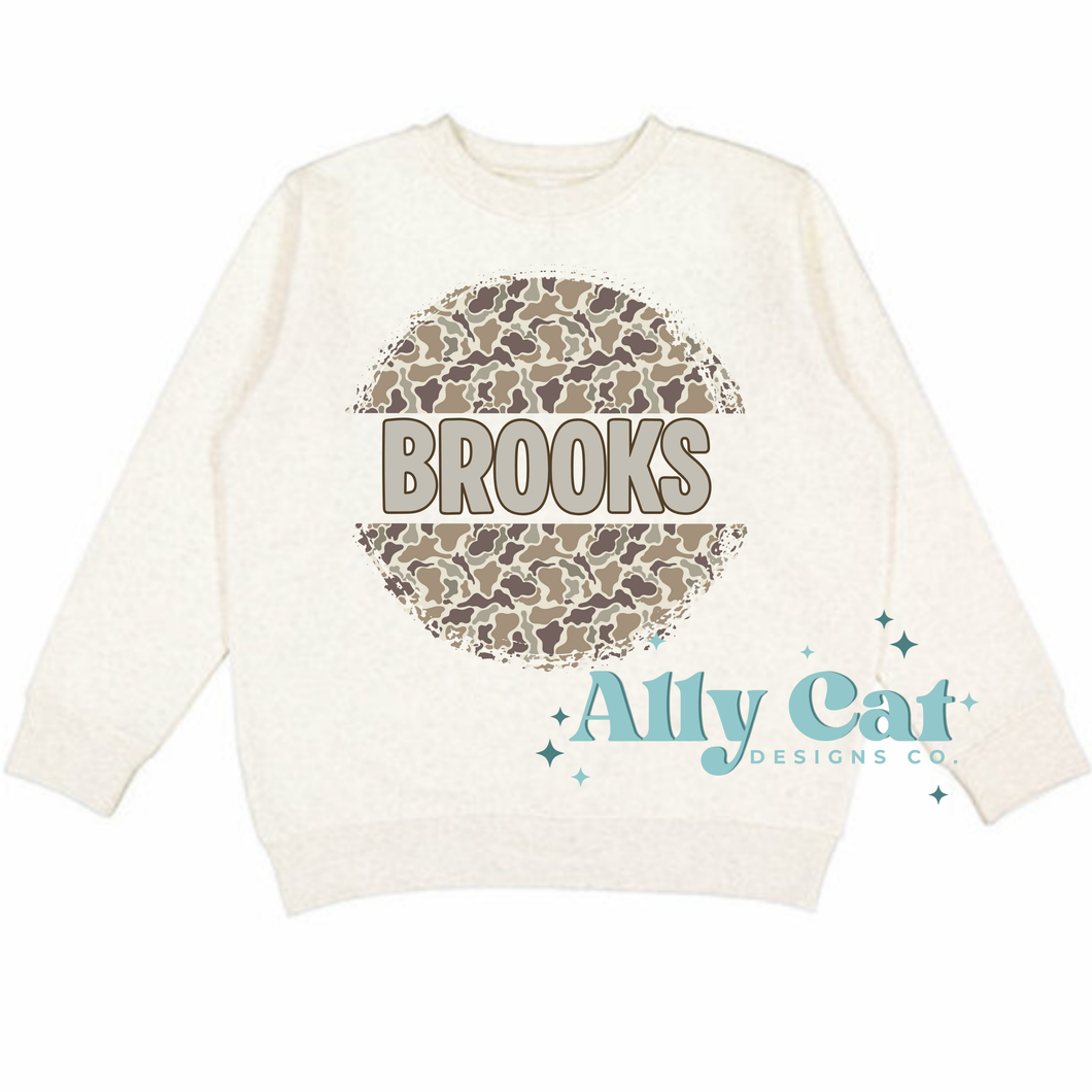 custom name camo crewneck