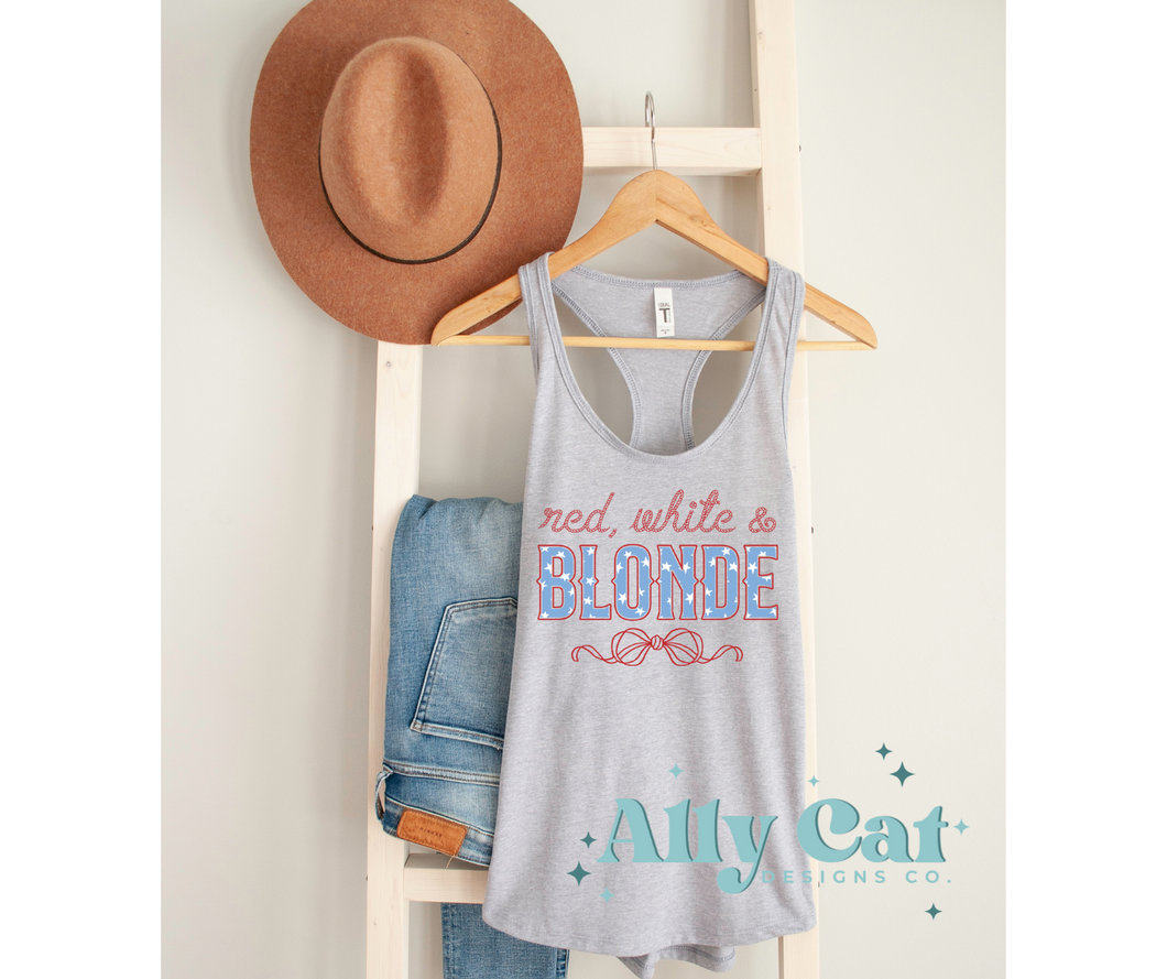 red white and blonde tank