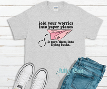 Load image into Gallery viewer, fold your worries into paper airplanes tee/crewneck/hoodie
