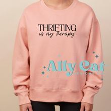 Load image into Gallery viewer, thrifting is my therapy crewneck
