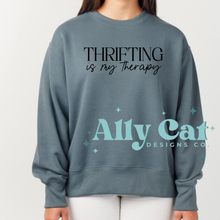 Load image into Gallery viewer, thrifting is my therapy crewneck
