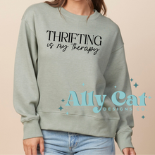 Load image into Gallery viewer, thrifting is my therapy crewneck

