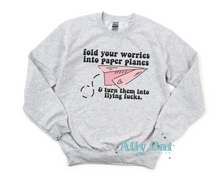 Load image into Gallery viewer, fold your worries into paper airplanes tee/crewneck/hoodie
