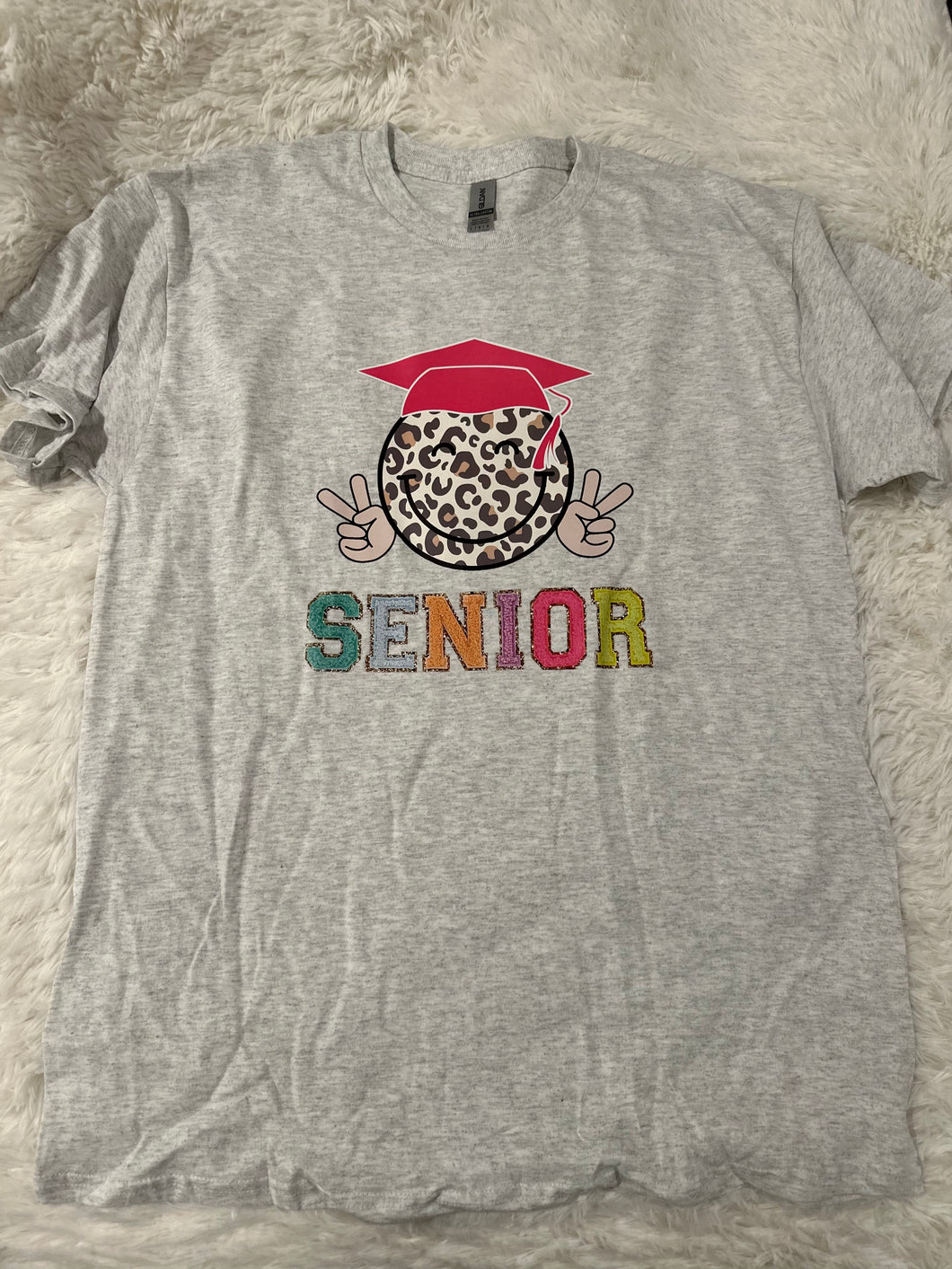 Senior Happy Faux Chenille T-shirt - Large