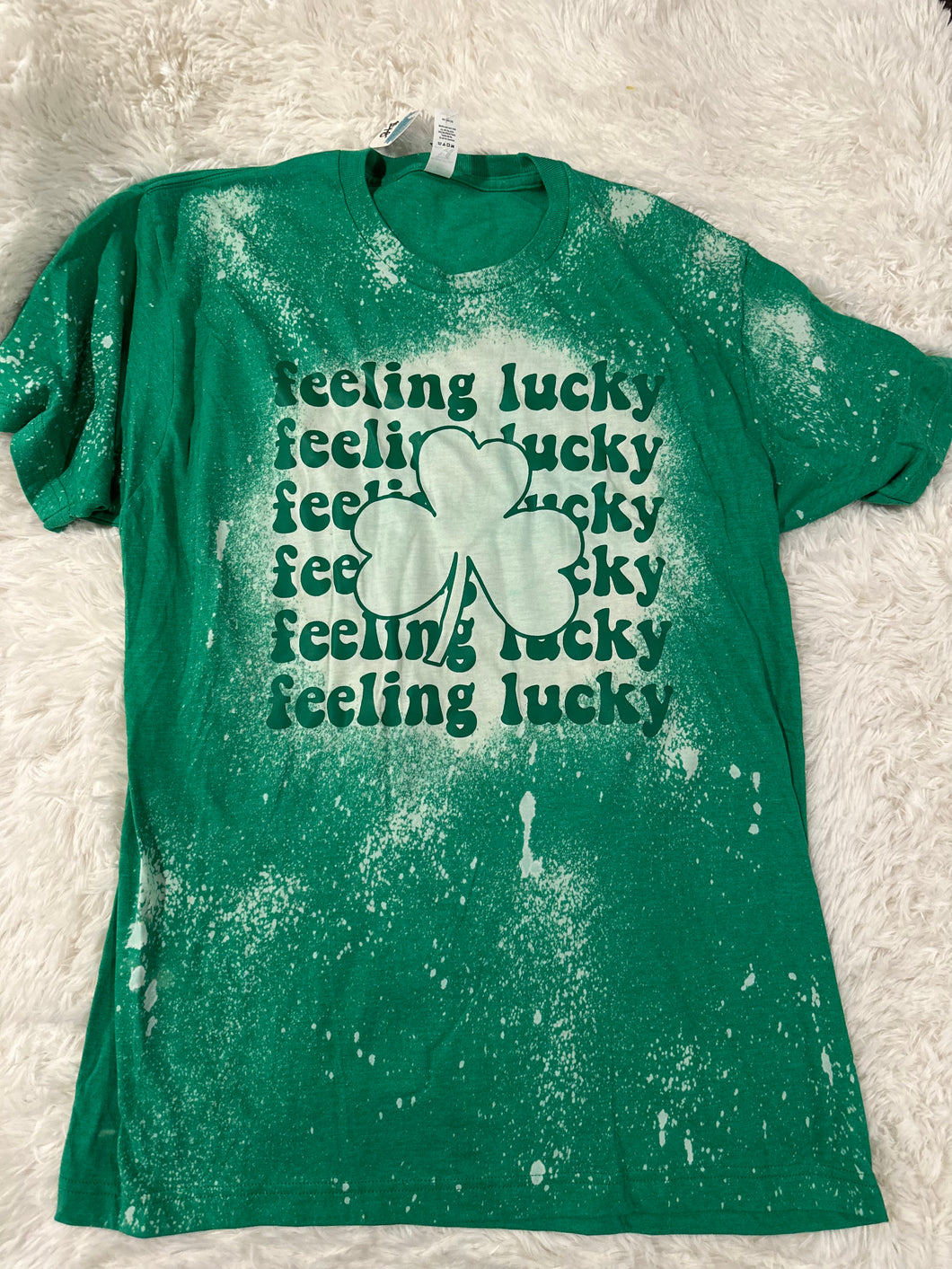 feeling lucky bleached t-shirt - LARGE