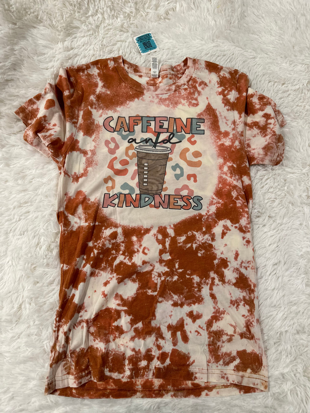 caffeine and kindness bleached t-shirt - MEDIUM