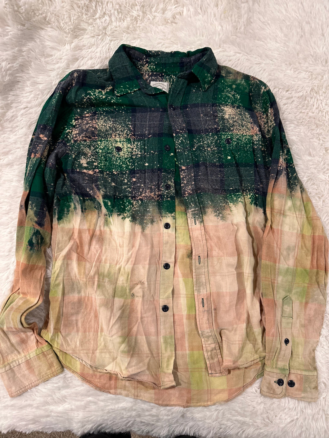 Bleached Flannel - Green/Peach - MEDIUM